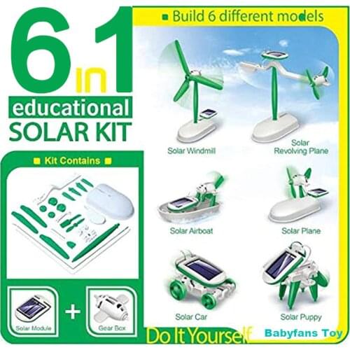 New DIY 6 IN 1 Educational Learning Power Solar Robot Kit Toys Boat Solar DIY Energy Fan Novelty & Gag Toy