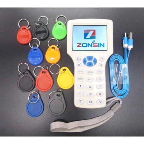 English Super Handheld Rfid NFC Copier Reader Writer cloner 10 Frequency +5Pcs 125khz Keyfobs + 5Pcs 13.56mhz UID Keyfobs