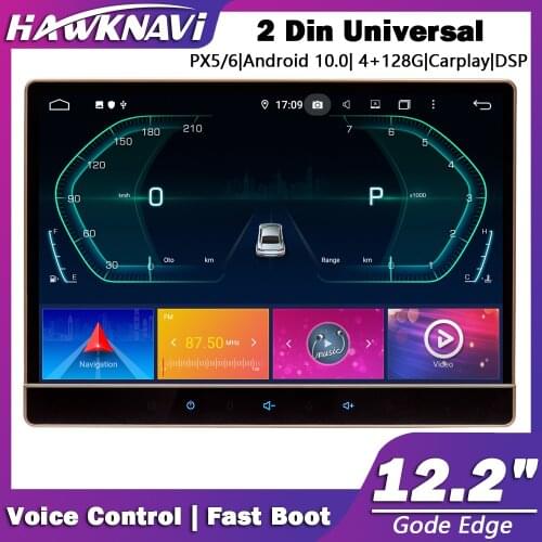 Hawknavi 4+128G 12.2" Android 10.0 2 Two Double Din Universal Car GPS DVD Radio Player Multimedia Stereo Reveiver Headunit