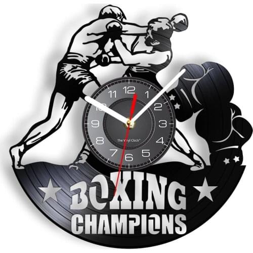 Boxing Champions Inspired Vinyl Record Wall Clock For Home GYM Decor Boxer Punch Gloves Wall Art Vinyl Album Disk Crafts Clock