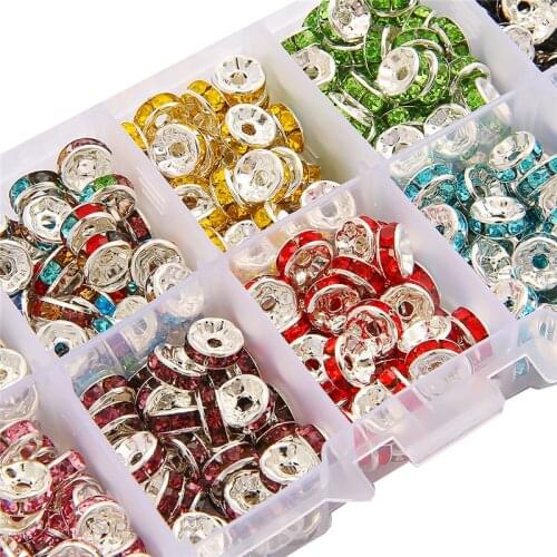 50pcs/lot 4 6 8 10mm Rhinestone Rondelle Crystal Round Loose Spacer Beads for Jewelry Making DIY Bracelet Necklace Accessories