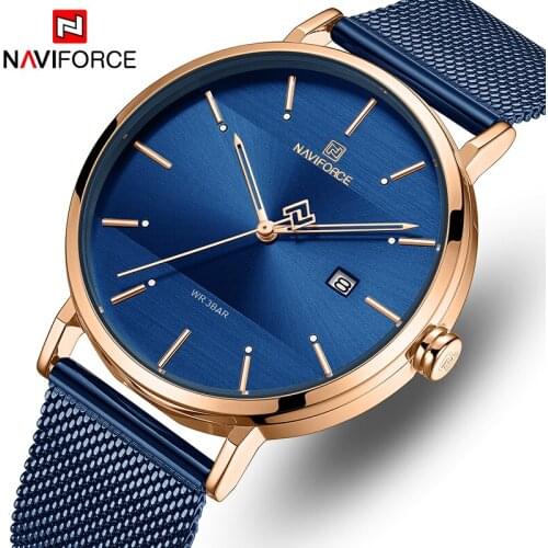 NAVIFORCE Watch Top Brand Men Simple Quartz Watches Mens Fashion Blue Stainless Steel Waterproof Wrist Watch Relogio Masculino