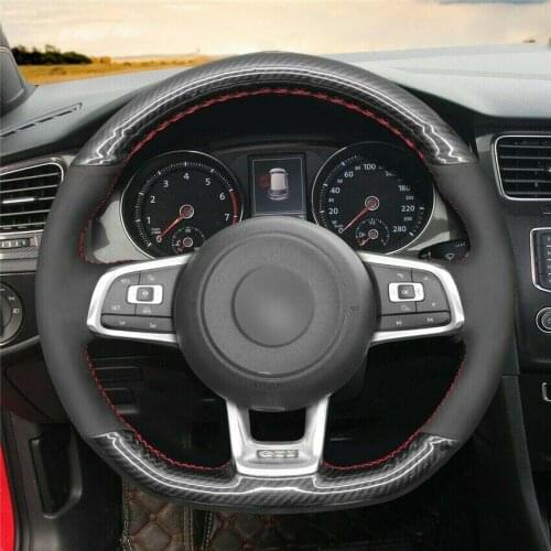 Black PU Carbon Fiber Car Steering Wheel Cover For Volkswagen Golf 7 GTI T-Roc Accessories
