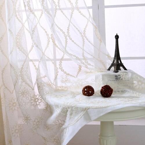 European White Embroidered Voile Curtains Bedroom Sheer Curtains for Living Room Tulle Window Curtains/Panels Window Screening