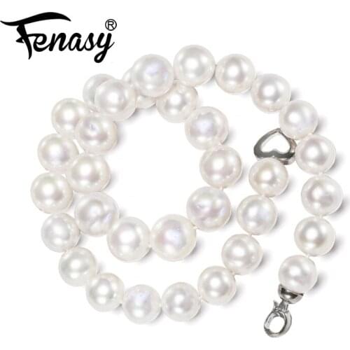 FENASY Handmade DIY Wedding Party Jewelry Big 9-11mm Nearly Round Natural Pearl Necklaces For Women Classic Choker Necklace