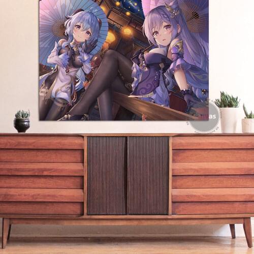 Canvas Anime Keqing&Ganyu Genshin Impact Pictures Home Decoration Paintings Poster HD Prints Wall Art Modular Living Room