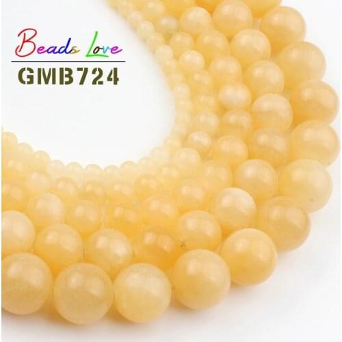 Natural Stone Yellow Jades Round Loose Spacer Beads for Needlework 4 6 8 10 12mm Diy Bracelet Necklace Jewelry Making 15 Inches