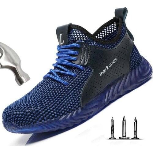 Dropshipping Indestructible Men Steel Toe Air Safety Boots Grid Light Anti-smashing Puncture Proof Work Shoes Breathable Sneaker