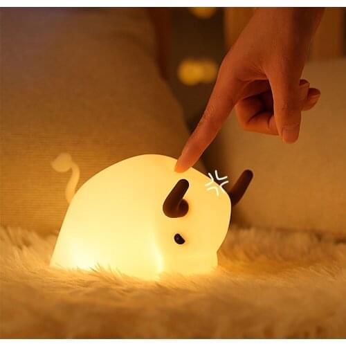 Cute Baby Bedroom Desktop Decor Led Children Niuniu Night Light Kids Soft Silicone USB Rechargeable Gift Animal Touch Night Lamp
