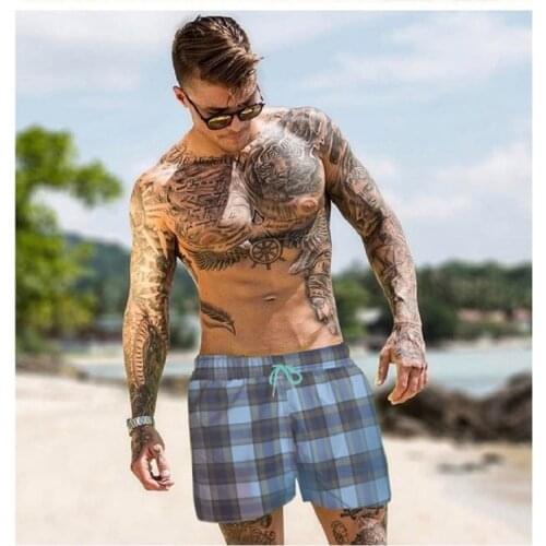 2021 Mens Summer European And American Quick-Drying Beach Shorts New Lattice Gradient Five-Point Breathable Swimming Shorts