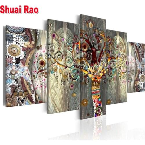 5 Pieces Gorgeous abstract fortune tree picture of rhinestone embroidery mosaic diamond full square 5 d diamond painting scenery