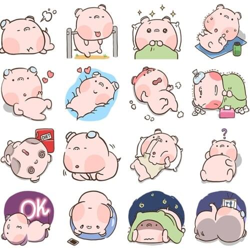 24 pcs mini cartoon emoticon pig Stickers for Styling Bike Motorcycle Phone Laptop Travel Luggage Cool Funny Sticker Decals