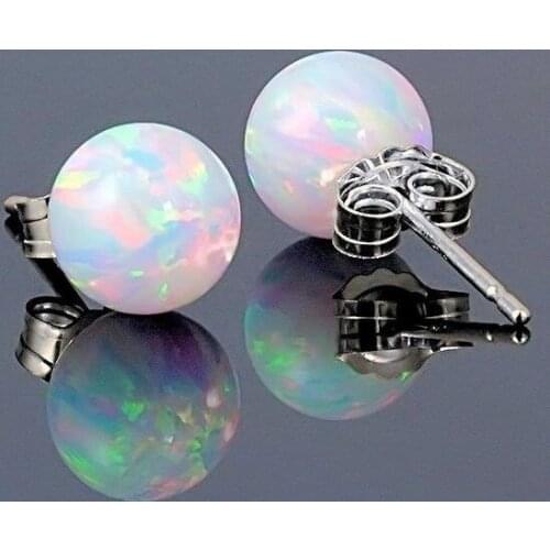 New Simple Luxury Opal Earrings Charm Women Inlay Round Opal Semi Precious Silver Color Earrings Elegant Women Cocktail Jewelry