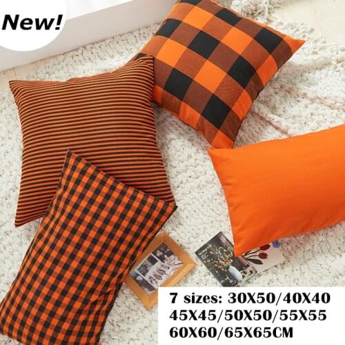 2021 Autumn Orange Plaid Stripes Cushion Cover 7 Sizes Cotton Polyester Tartan Pillowcase Modern Nordic Sofa Couch Throw Pillows