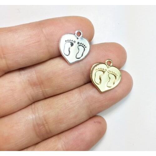 Eruifa 20pcs 14mm Pretty Heart Footprint Zinc Alloy necklace,earring bracelet jewelry DIY handmade old and Rhodium silver