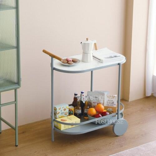 Simple Restaurant Apartment Trolleys Living Room Club Floor Storage Cart with Wheels Nordic Home Furniture Kitchen Island Table