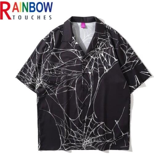 Rainbowtouches Men Retro Spider Web Printing Shirts Hip Hop Street Wear Shirts 100%Polyester Unisex