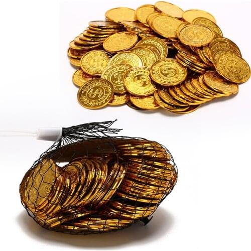 100Pcs Gold Treasure Coins Captain Pirate Party Supplies Pretend Treasure Chest Kids Toy Coins Wedding birthday Chip Decoration