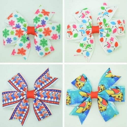 SUPWRF 3.1'' Christmas cute bow Girls Hair Bow With Clip Boutique Printed Ribbon headwear diy wholesale 20 PCS T0929