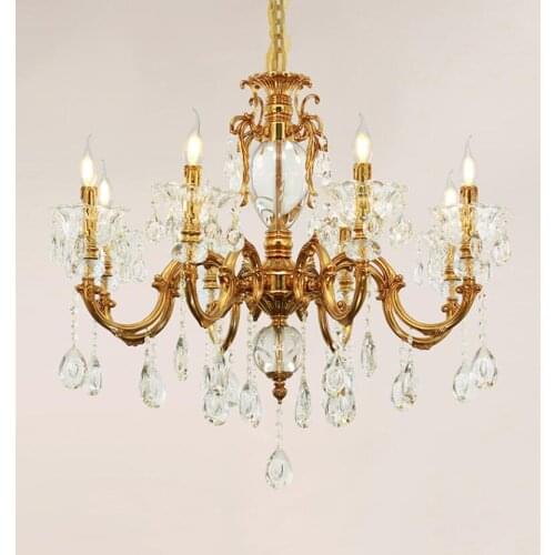 European Copper Chandelier Decorative Bronze LED Chandeliers LED Hanging Lamp With K9 Crystal For Living Room Lighting Fixtures