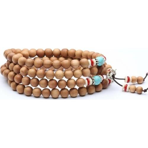 Tibetan Buddhism 108 Burma Teak Sandalwood Interval Prayer Bead Mala Necklace