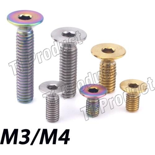 4Pcs M3 M4 Titanium Bolts M3*6 8 10 15 mm & M4* 8 10 15 20 mm Countersunk Hexagon Flat Head Ti Screw Bolts for Bicycle