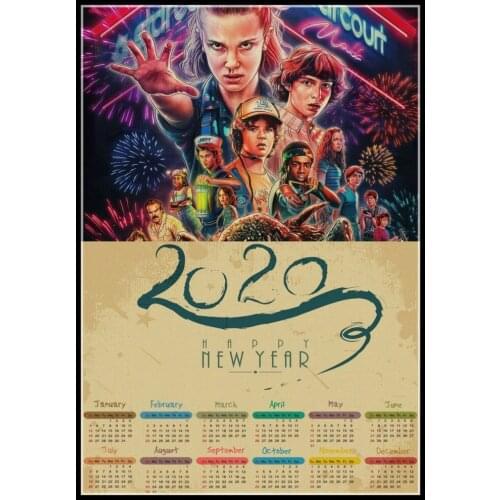Vintage Stranger Things 2020 Calendar Poster Stranger Things 3 Retro Poster kraft paper wall For home/Room/Bar decor painting