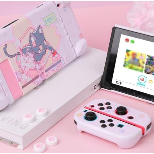 For Nintendo Switch Case Cute Cartoon Neko Cat Protective Case For Nintendo Switch Game Console Pink Cover Shell