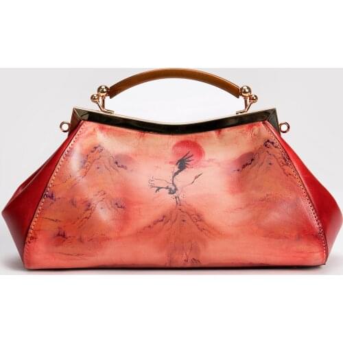 Genuine Leather Women Hand Painting Totes Vintage Evening Clutch