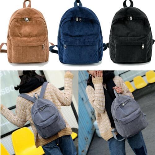 2019 Women Solid Corduroy Backpack Simple Tote School Bags For Teens Shoulder Travel
