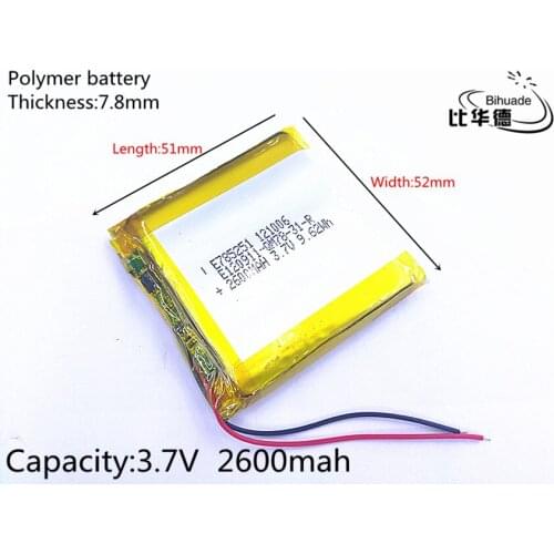 1pcs 3.7V 2600mAh 785251 Lithium Polymer Li-Po li ion Rechargeable Battery cells For Mp3 MP4 MP5 GPS PSP mobile bluetooth