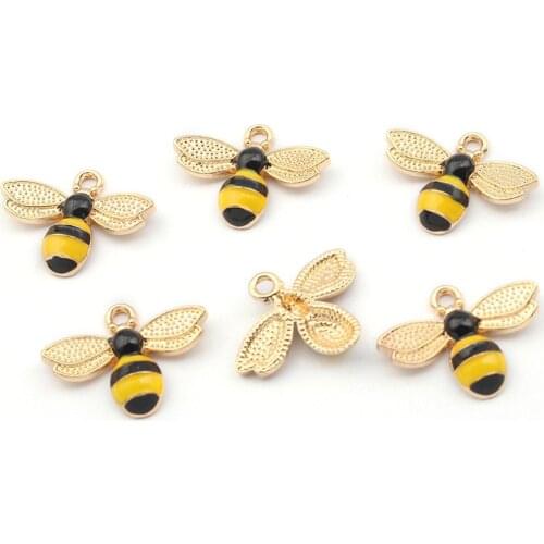 10pcs Gold Cute Honeybee Enamel Bee Charms Earrings Charms Pendant For Women Necklace Bracelet Jewelry Making Findings