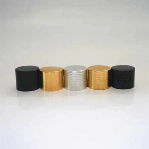 20-500pcs Black/gold/silver Cover Size 18/410 Essential Oil Bottles Metal Lid Screw cap smooth cover with inner plug gasket