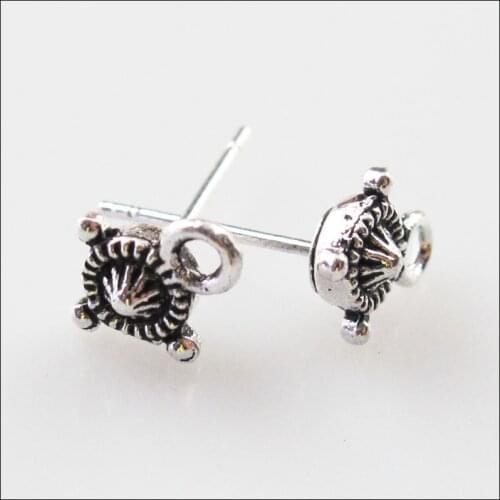 New 24Pcs Tibetan Silver Cone Flower Earrings Studs With Loop Findings