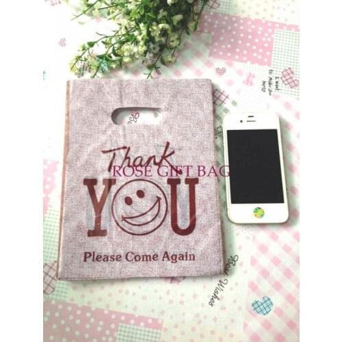 500pcs/lot Coffee Smile Face Print Plastic Gift Bag Boutique Gifts Packing Shopping Bags Boutique Carrier Bags 15X20CM