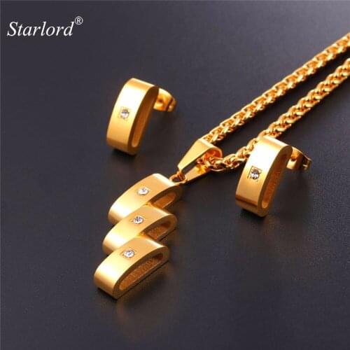 Hollow out Pendant Necklace&Stud Earrings Austrian Rhinestone Gold Color Stainless Steel Boho Layered Jewelry Set GPE2582