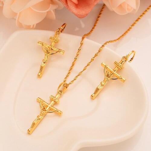 Bangrui New Ethiopian Cross set Jewelry Pendant Chain/Earrings Necklace Gold Color Christian