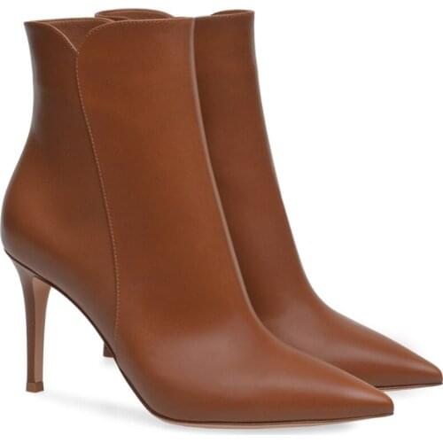 Pointed Toe High Heel Boots PU Leather Short Ankle Boots for Women Sexy High Heel Women Boots Big Size