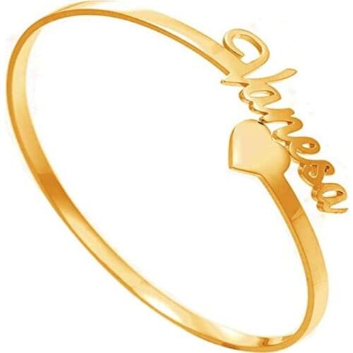 Noelia Custom Name Bracelet & Bangle Personalized Engraved Name Bracelet Heart Custom Cuff Bracelet for Best Friend