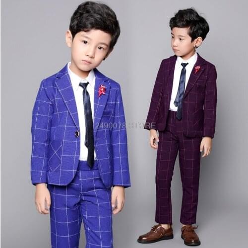 Kids Formal Jacket Pants 2Pcs Clothing Set Flower Boys Wedding Tuxedo Dress Children Party Dance Performance Suit Host Costume