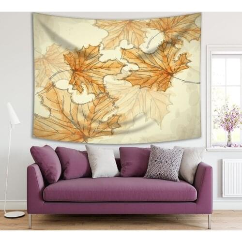 Tapestry Maple Tree Leaves Sketch Handmade Drawing Painting Vintage Style Artwork Printed Beige Brown