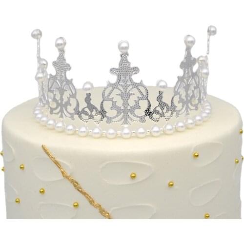 Crown Hair Ornaments Wedding Supplies Accessories Gold Silver Cake Decorative Tiara Pearl Crown Party Cake Topper Decoration