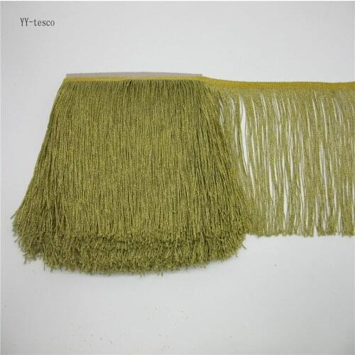 YY-tesco 10 Meter 20cm Wide Lace Fringe Trim Tassel Gold Fringe Trimming For Latin Dress Stage Clothes Accessories Lace Ribbon
