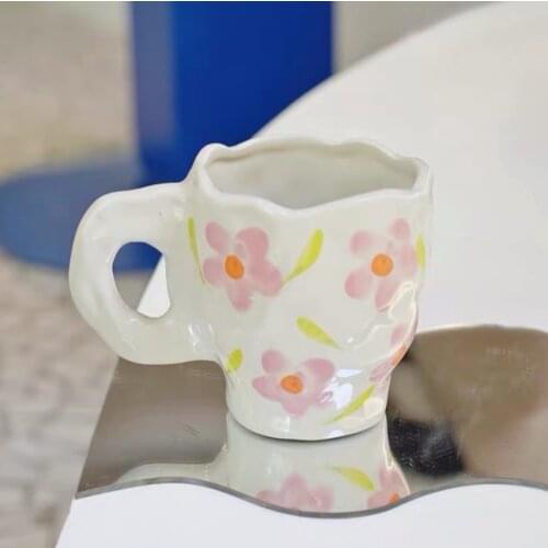 Mug Coffee Cup Flower Ceramic Mugs Handmade Flower Handgrip Milk Cup For Drinking décorations заварник в кружку