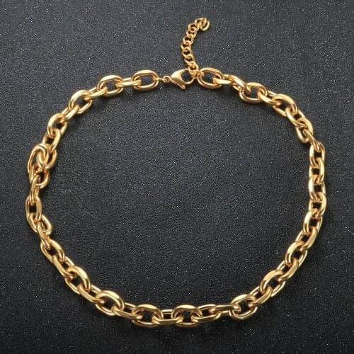 Trendy Hip Hop Oval Thick Chain Necklace Gold Plated Link Chain Choker Necklace For Men Women Girls Party Jewelry Gift