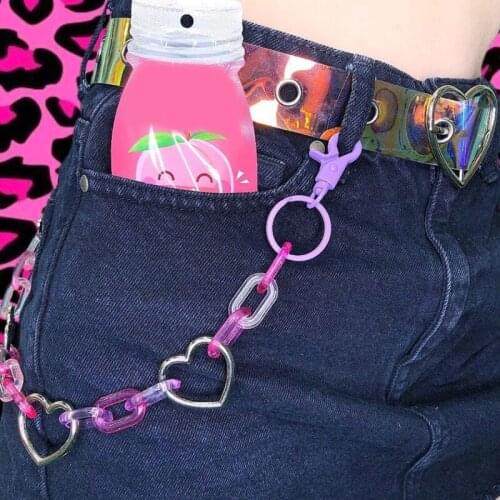 Chic Fashion Women Punk Hip-hop Trendy Acrylic Waist Chain Male Pants Chain Jeans Punk Silver Color Heart Big Ring Pants Chains