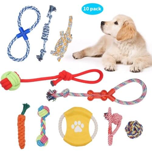 10 Pcs Large Dog Toy Bulk Set Bundle Treat Chew Rope Bite Resistant Teeth Clean Interactive Training Pet Toys Ball for Dogs