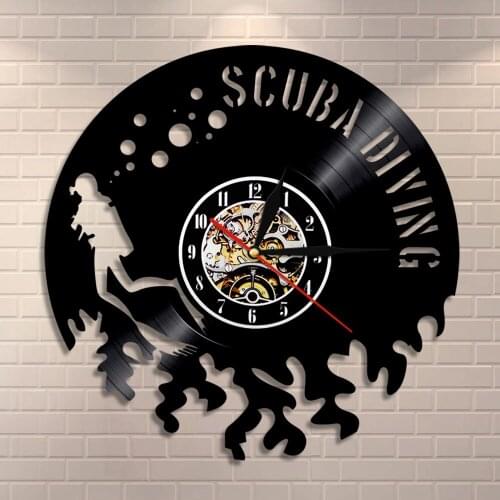 Diving Into Water Underwater Swimming Sea Scuba Diving Wall Clock Gift For Scuba Divers Exploration Nature Vinyl Record Clock