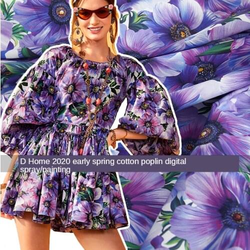 New Spring and Summer 100 % Cotton Cloth Purple Sea Sunflower Poplin Fabric For Dress Shirt Fashion Show Advanced Customization