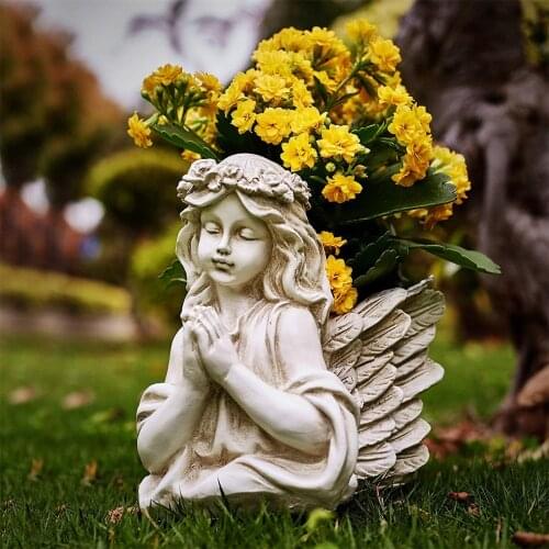 New Fairy Garden Angel Planter Pot Figurines Accessories For Outdoor Garden Decor Flower Jar Statue Creative Ornaments
